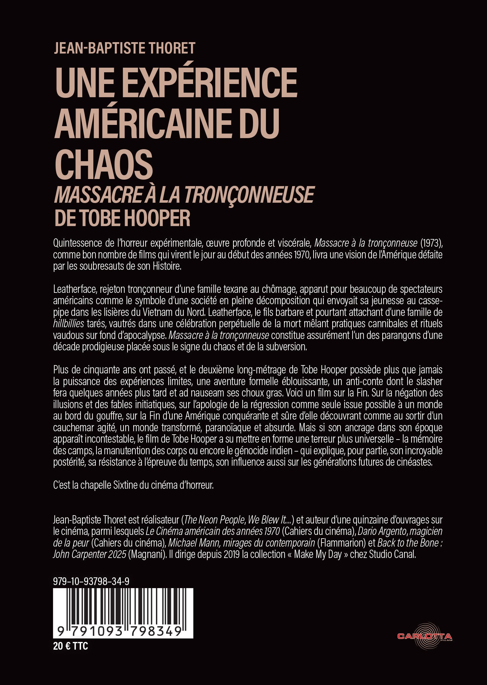 Une expérience américaine du chaos : Massacre à la tronçonneuse de Tobe Hooper - Livre